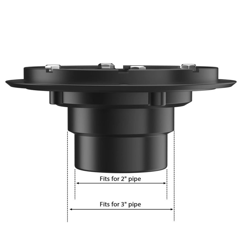 EXF Round Shower Drain Base Kit for 2 Inch and 3 Inch Waste Pipe, Black Shower Drain Flange with Threaded Adaptor and Rubber Coupler for No Hub Square & Linear Shower Drain Installation - Image 4